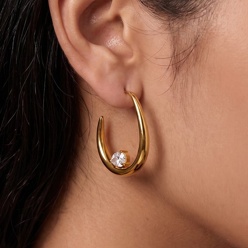 Ivanda Crystal U Hoop Earrings Gold Stainless CH1922 Ivanda Crystal U Hoop Earrings Gold Stainless CH1922 - view 5
