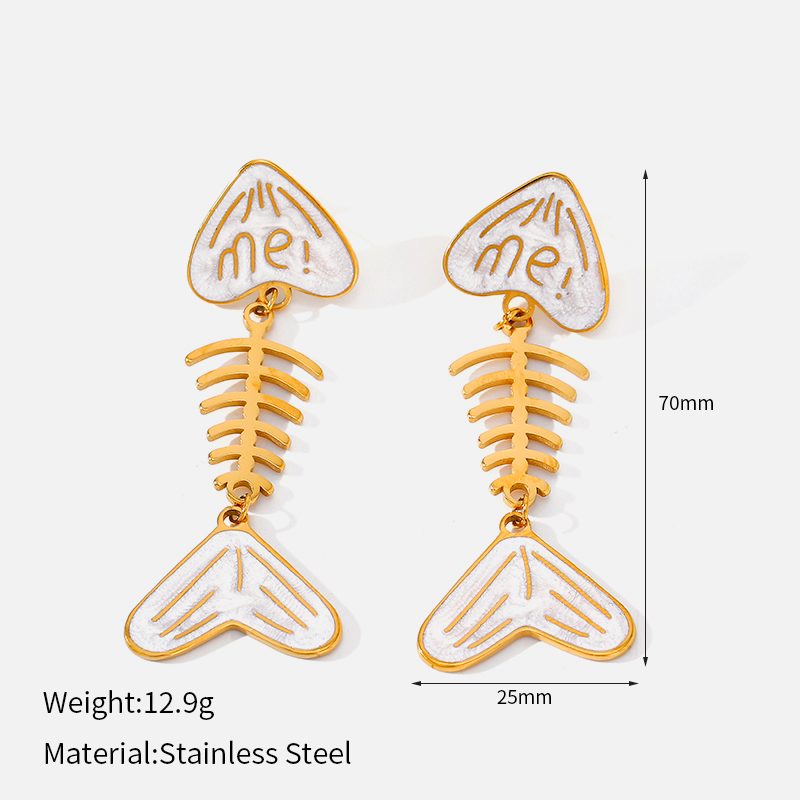 Ivanda Fishbone Drop Earrings White Enamel CHEH00801-1 - view 1