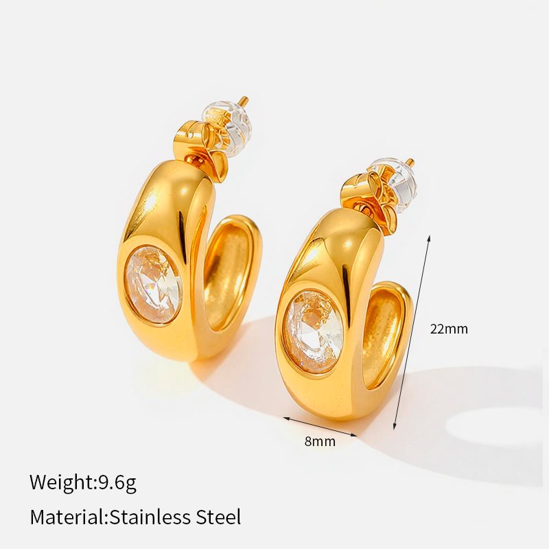 Ivanda Domed Crystal Hoop Earrings Gold CH968-4 - view 1