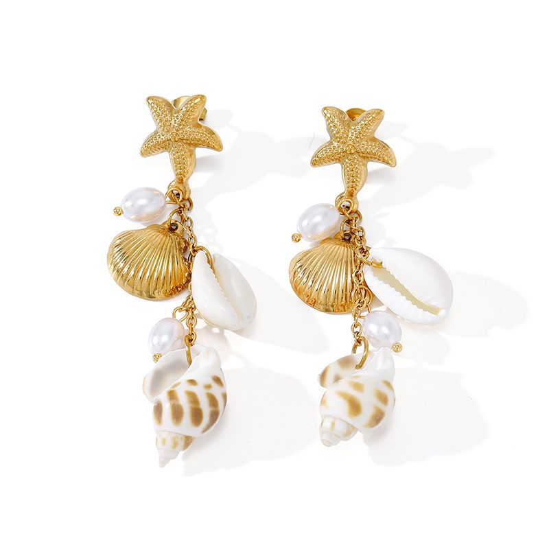Ivanda Palm Tree Shell Drop Earrings Gold CHEH00783-1 - view 5