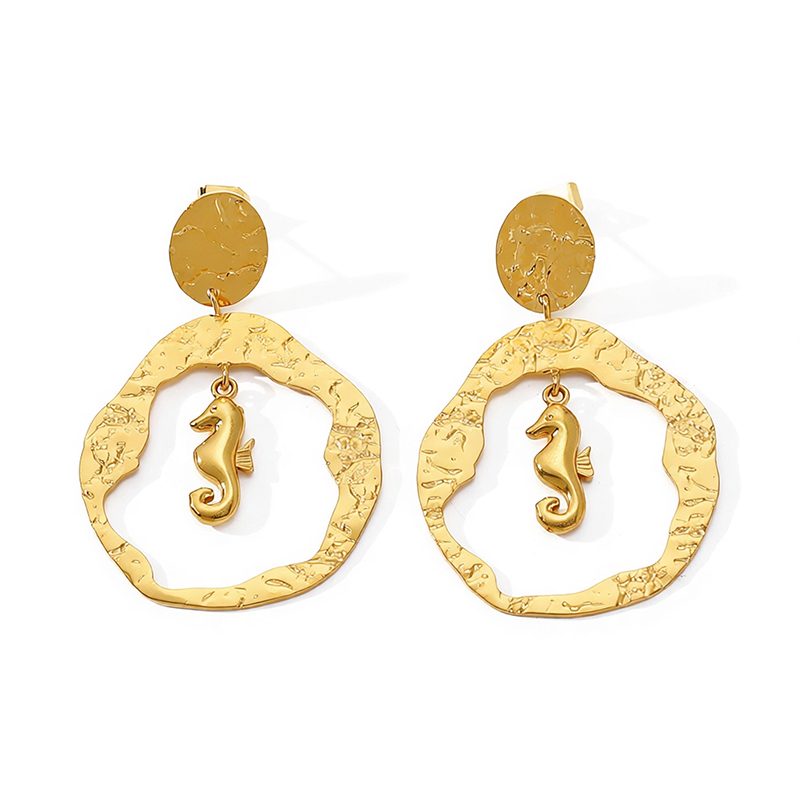 Ivanda Seahorse Hoop Earrings Gold Hammered CH1931 - view 3