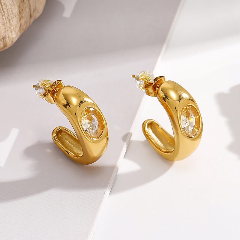 Ivanda Domed Crystal Hoop Earrings Gold CH968-4 - view 3