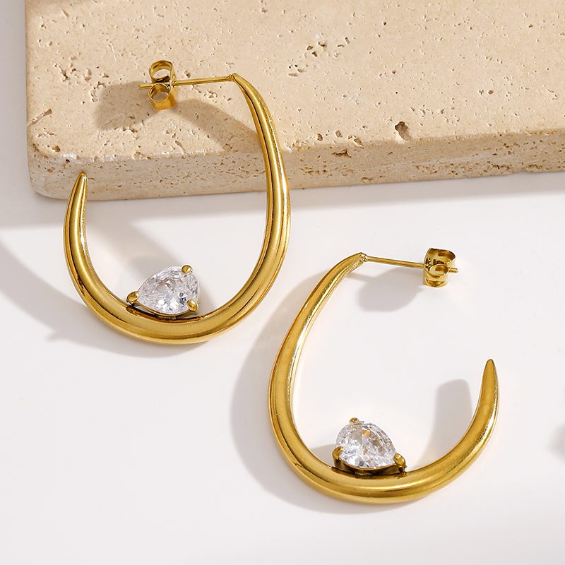 Ivanda Crystal U Hoop Earrings Gold Stainless CH1922 Ivanda Crystal U Hoop Earrings Gold Stainless CH1922 - view 3