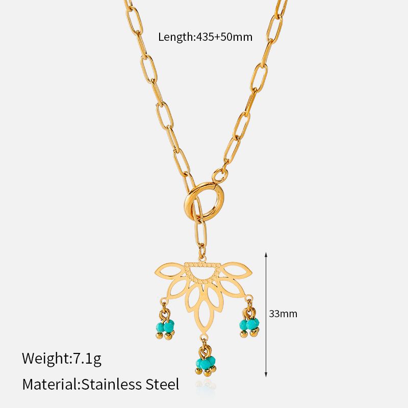 Ivanda Lotus Turquoise Lariat Necklace YWD2-S2504174-N - view 1