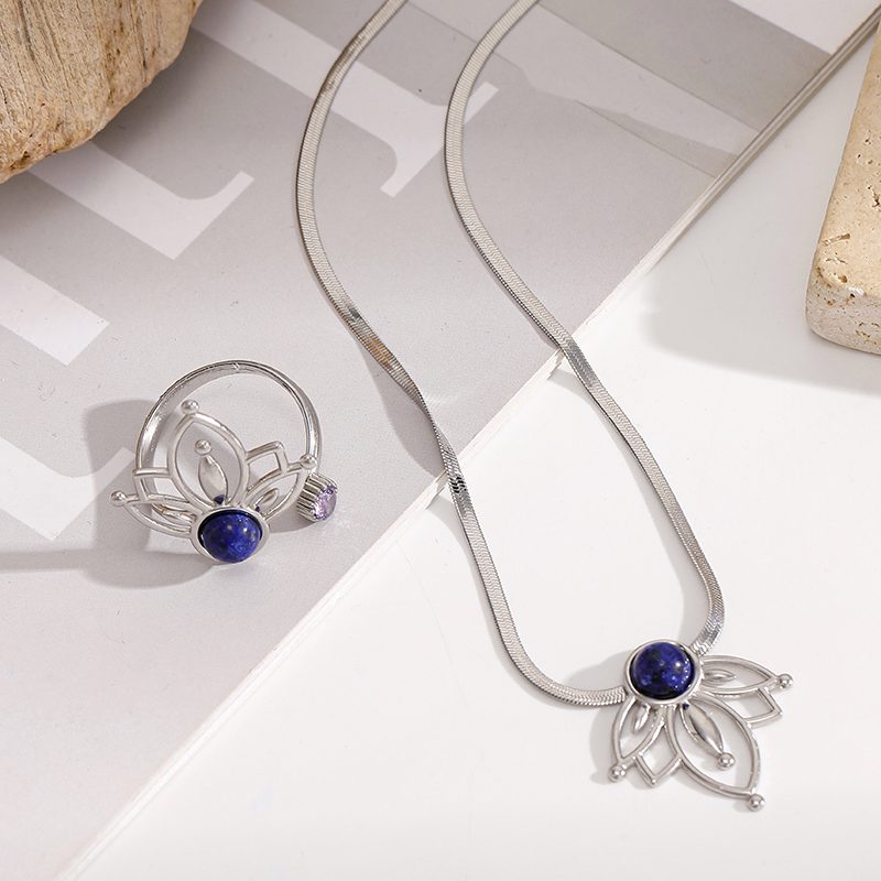 Ivanda Silver Lotus Lapis Necklace YWD2-S2504177-N Ivanda Silver Lotus Lapis Necklace YWD2-S2504177-N - view 6