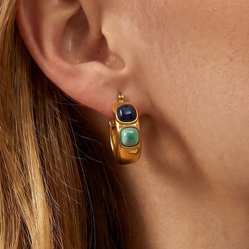 Ivanda Two Stone Chunky Hoop Earrings YHTSE-2501315 Ivanda Two Stone Chunky Hoop Earrings YHTSE-2501315 - view 5