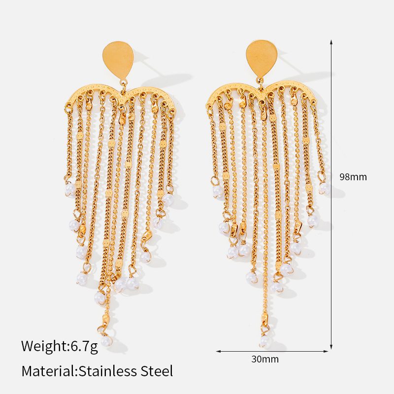 Ivanda Heart Tassel Drop Earrings Gold YWD2-E2504945-1 Ivanda Heart Tassel Drop Earrings Gold YWD2-E2504945-1 - view 1