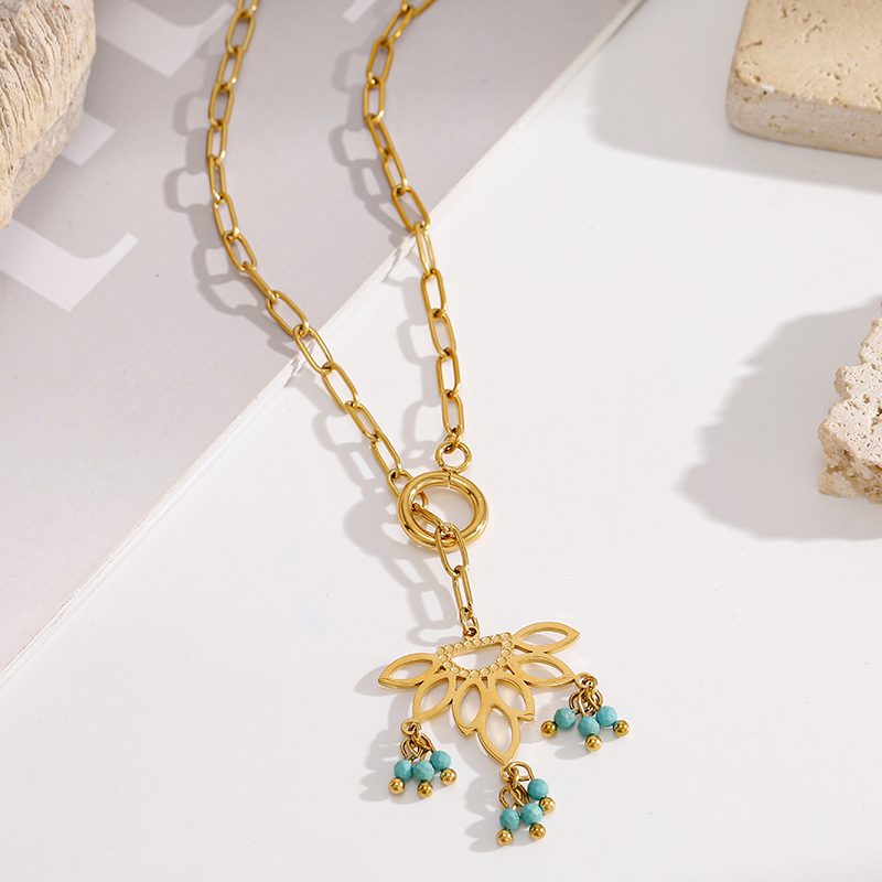 Ivanda Lotus Turquoise Lariat Necklace YWD2-S2504174-N - view 3