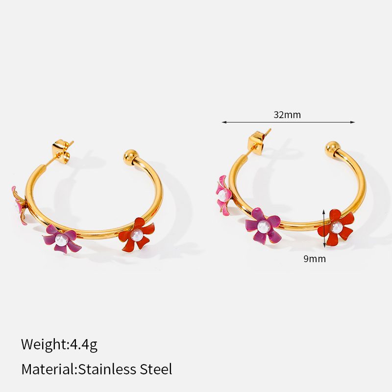 Ivanda Enamel Flower Hoop Earrings Colorful YWD2-E2504961 - view 1