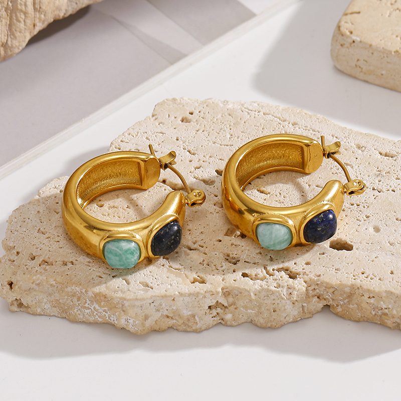 Ivanda Two Stone Chunky Hoop Earrings YHTSE-2501315 Ivanda Two Stone Chunky Hoop Earrings YHTSE-2501315 - view 4