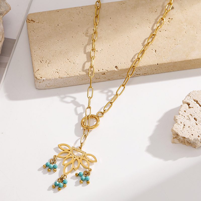Ivanda Lotus Turquoise Lariat Necklace YWD2-S2504174-N - view 4