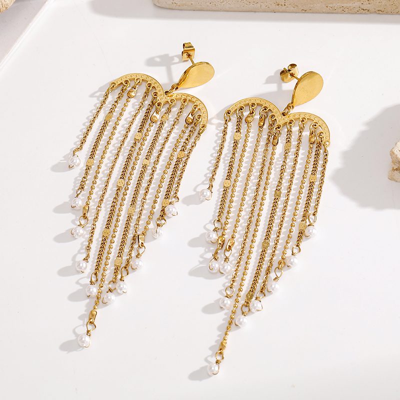 Ivanda Heart Tassel Drop Earrings Gold YWD2-E2504945-1 Ivanda Heart Tassel Drop Earrings Gold YWD2-E2504945-1 - view 6