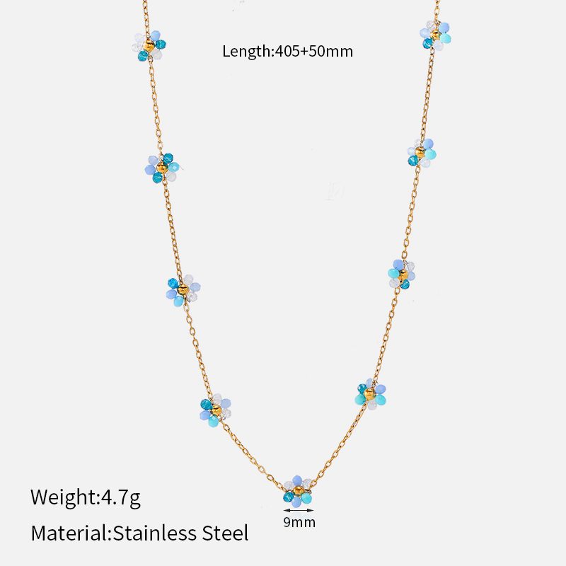 Ivanda Blue Flower Station Necklace Gold CHOX-1329-J - view 1