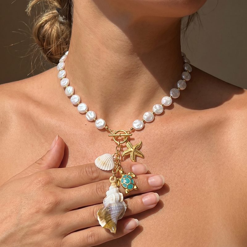 Ivanda Long Beaded Conch Necklace Gold CHXL02777-1 - view 5