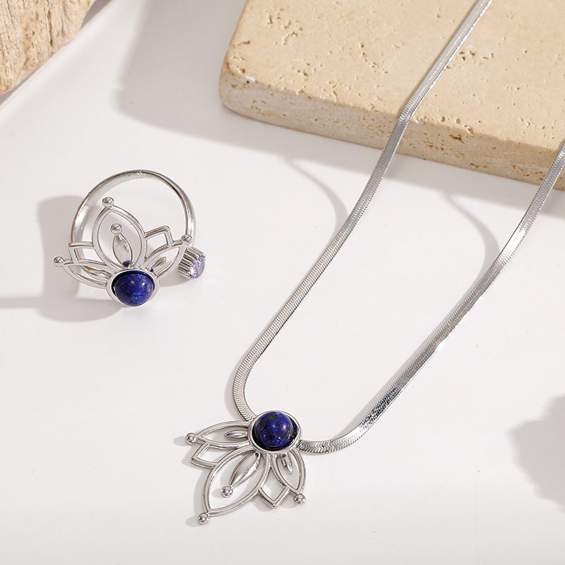 Ivanda Silver Lotus Lapis Necklace YWD2-S2504177-N Ivanda Silver Lotus Lapis Necklace YWD2-S2504177-N - view 5