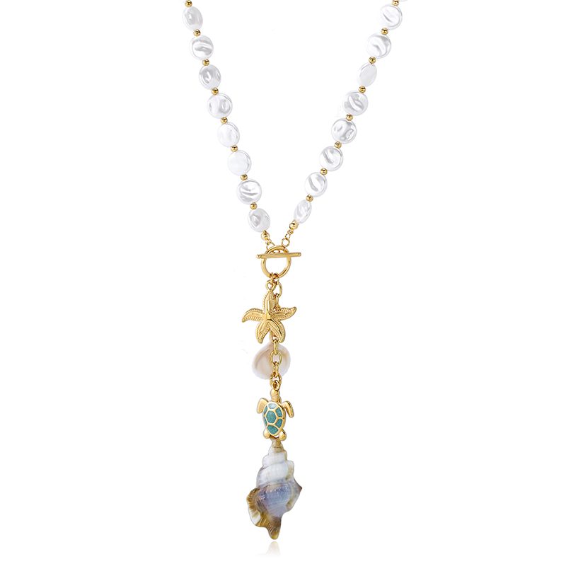 Ivanda Long Beaded Conch Necklace Gold CHXL02777-1 - view 2