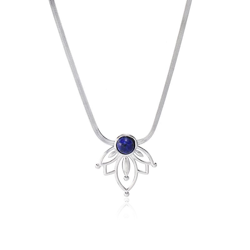 Ivanda Silver Lotus Lapis Necklace YWD2-S2504177-N Ivanda Silver Lotus Lapis Necklace YWD2-S2504177-N - view 4