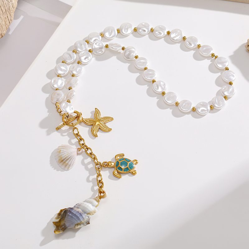 Ivanda Long Beaded Conch Necklace Gold CHXL02777-1 - view 3