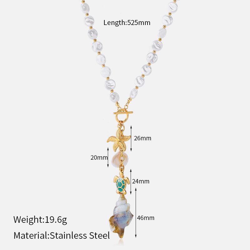 Ivanda Long Beaded Conch Necklace Gold CHXL02777-1 - view 1