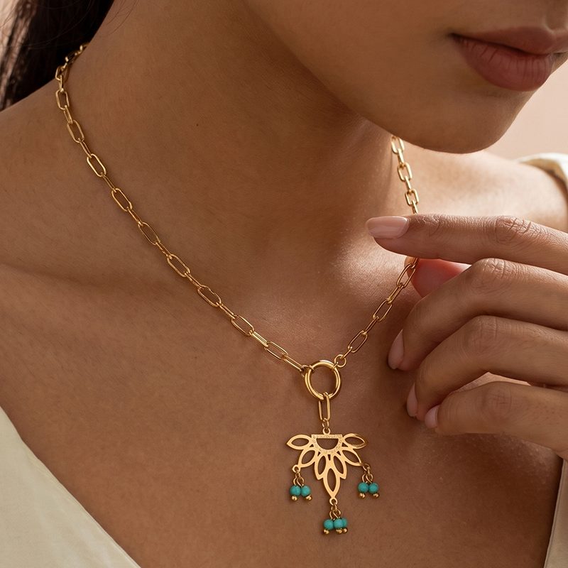 Ivanda Lotus Turquoise Lariat Necklace YWD2-S2504174-N - view 5