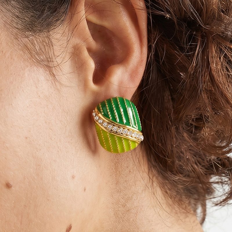 Ivanda Green Ribbed Oval Stud Earrings YWD2-E2504958-2 Ivanda Green Ribbed Oval Stud Earrings YWD2-E2504958-2 - view 5