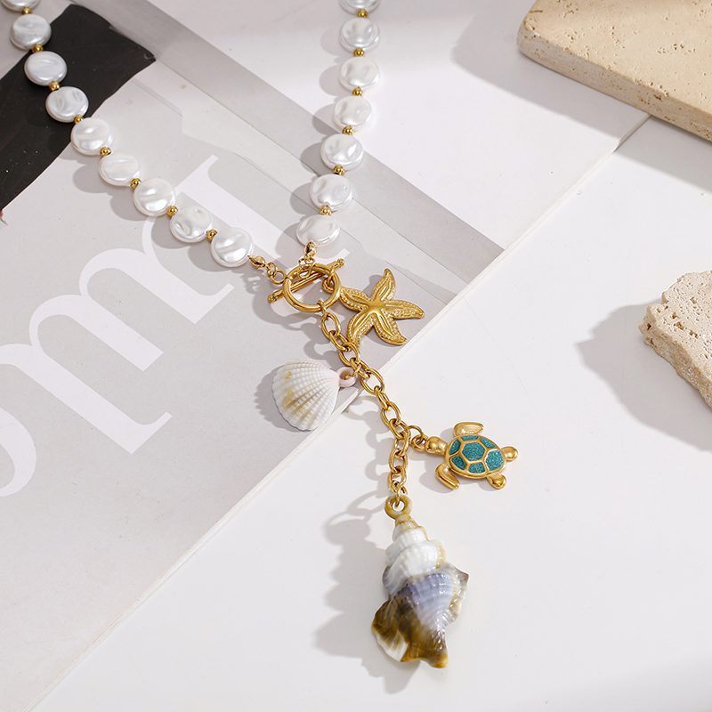 Ivanda Long Beaded Conch Necklace Gold CHXL02777-1 - view 4